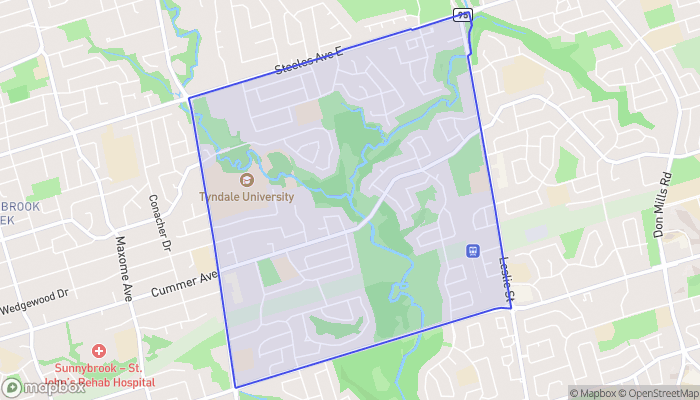 Map of Bayview Woods-Steeles